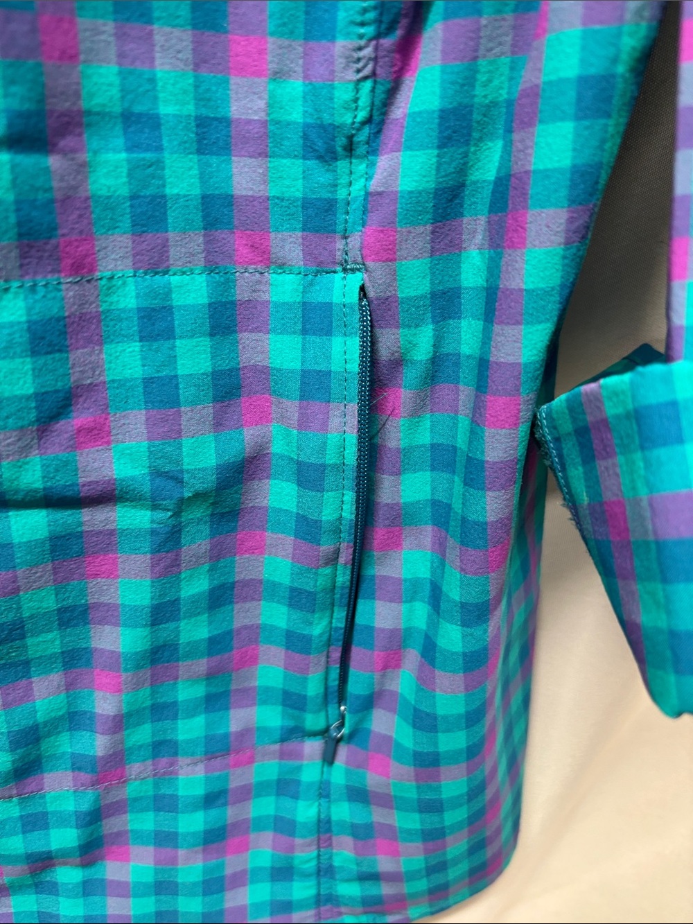 Duluth Trading Co Plaid Button-Down Shirt in Teal and Purple - Picture 3 of 5
